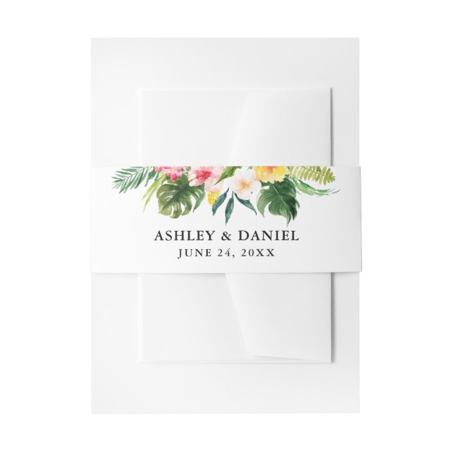 Wedding Watercolor Tropical Floral Invitation Belly Band (Front Example)