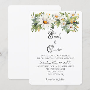 Wedding Watercolor White Daisies Invitation