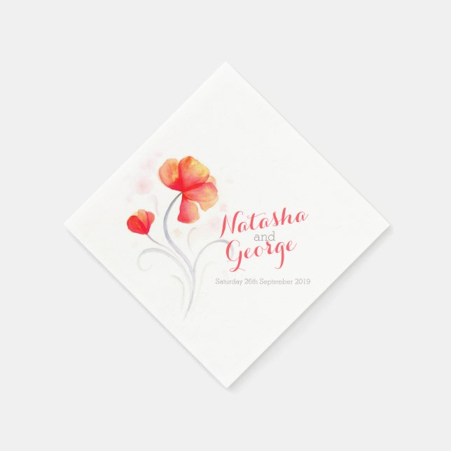 Wedding watercolor wildflower orange paper napkin (Corner)