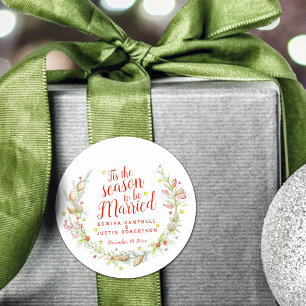 Wedding watercolor winter cones and berries classic round sticker