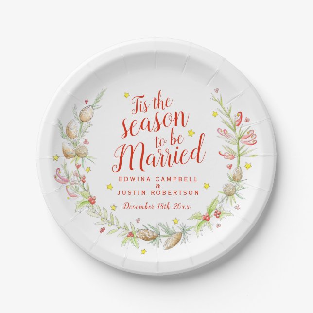 Wedding watercolor winter cones and berries paper plate (Front)