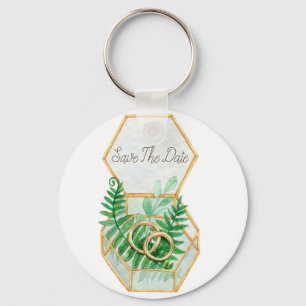 Wedding Watercolor with leaves of fern and wedding Key Ring