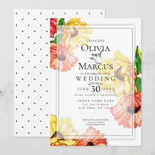 Wedding   Watercolor Yellow and Red Gerbera Daisy Invitation