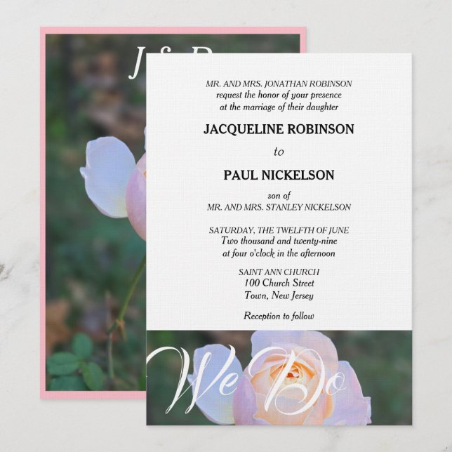 Wedding We Do Monogram Pastel Pink Rose  Invitation (Front/Back)