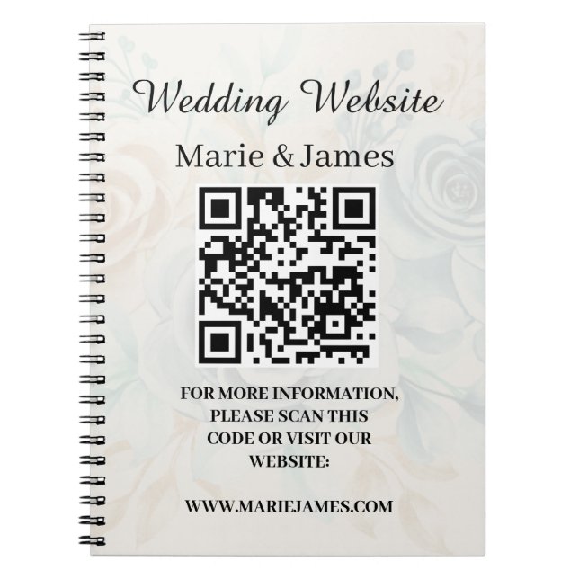 Wedding Website Add Name Date QR Code Minimalist   Notebook (Front)