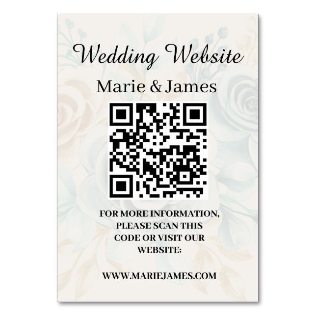 Wedding Website Add Name QR Code Minimalist Photo  Table Number (Front)