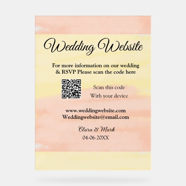 Wedding website add Q R code scan add name date ye Acrylic Sign (Front)