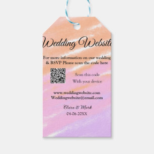 Wedding website add Q R code scan add name date ye Gift Tags