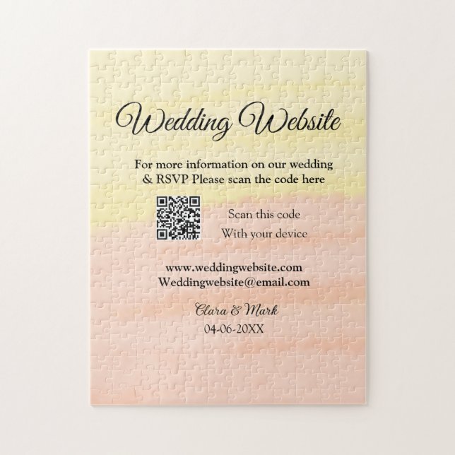 Wedding website add Q R code scan add name date ye Jigsaw Puzzle (Vertical)
