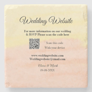 Wedding website add Q R code scan add name date ye Stone Coaster