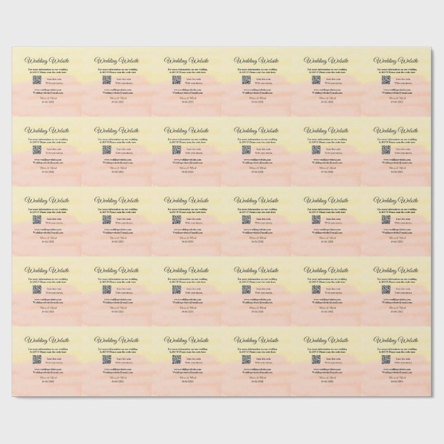 Wedding website add Q R code scan add name date ye Wrapping Paper (Flat)