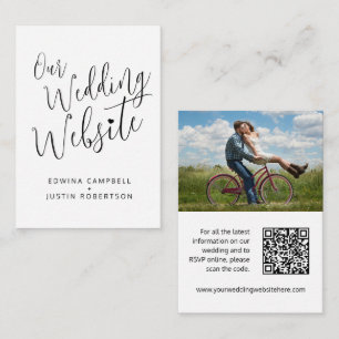 Wedding website black white mono heart QR code Enclosure Card