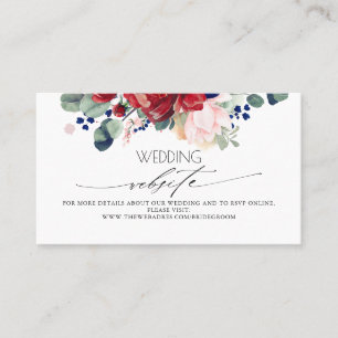 Wedding Website Burgundy and Navy Blue Floral Business Card
