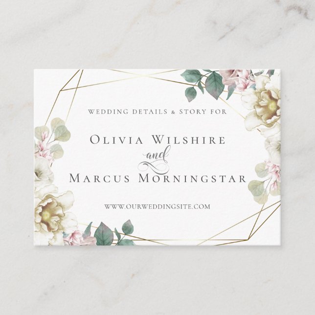 Wedding Website Card |  Ivory Watercolor Peonies (Front)