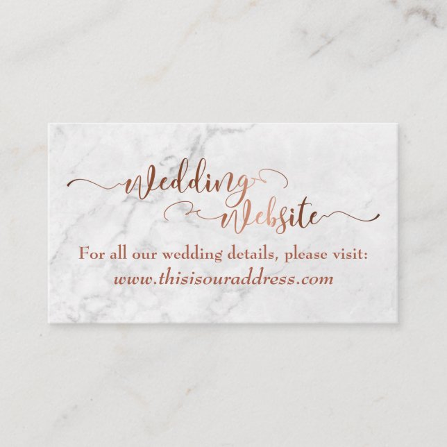 Wedding Website | Copper Script & White Marble Enclosure Card (Front)