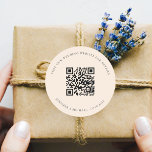 Wedding website cream QR details information rsvp Classic Round Sticker<br><div class="desc">Add your url for your wedding website.  For information,  details,  online rsvp.  A beige,  cream coloured background.</div>