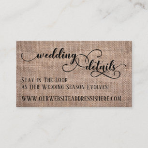 Wedding Website Details Burlap & Elegant Script Enclosure Card