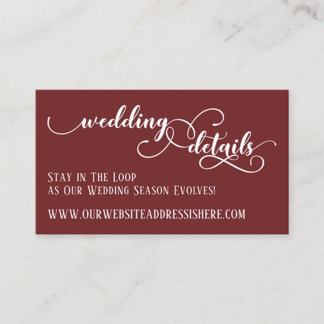 Wedding Website Details Elegant Script, Burgundy Enclosure Card (Front)