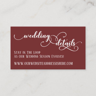 Wedding Website Details Elegant Script, Burgundy Enclosure Card