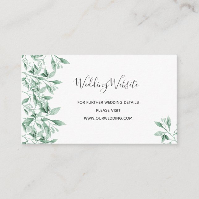 Wedding website details green white botanical enclosure card (Front)