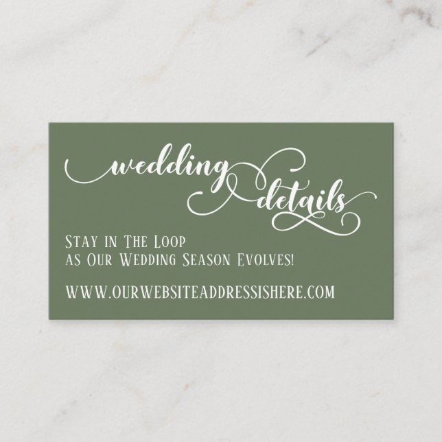 Wedding Website Details in Elaborate Script, Olive Enclosure Card (Front)