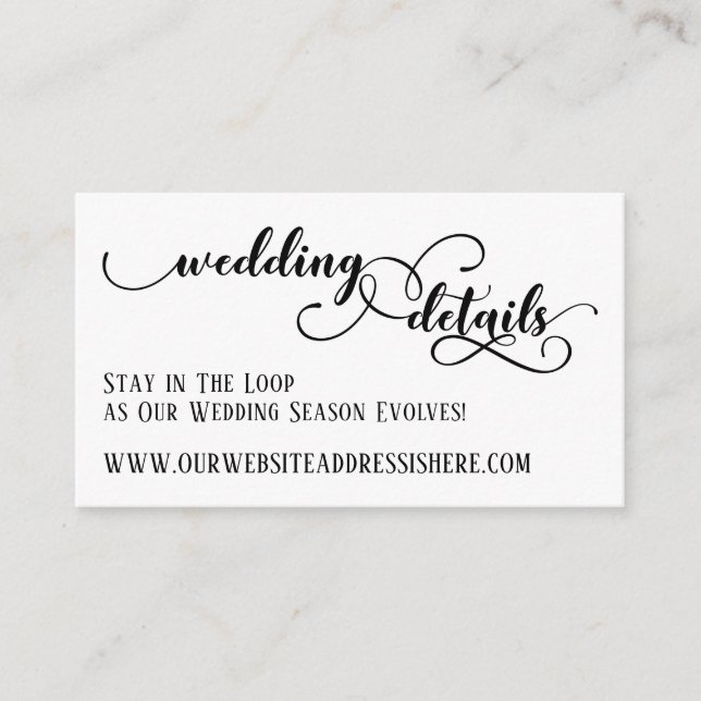 Wedding Website Details in Elaborate Script, White Enclosure Card (Front)