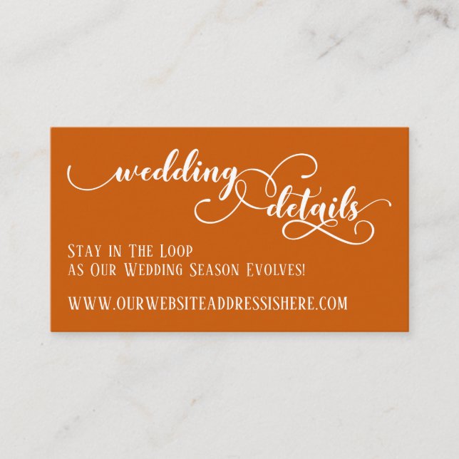 Wedding Website Details Script Burnt Orange Enclosure Card (Front)