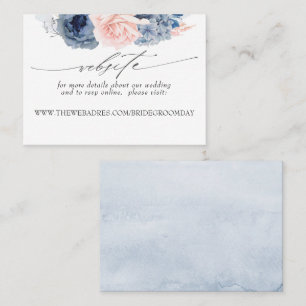 Wedding Website Dusty Blue and Pink Flowers Business Card