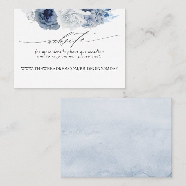 Wedding Website Dusty Blue Flowers Business Card (Front/Back)