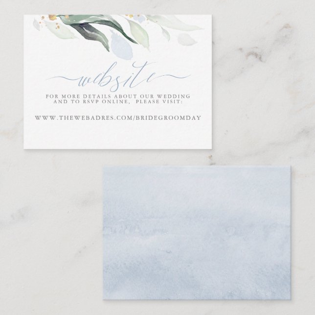 Wedding Website Dusty Blue Greenery Business Card (Front/Back)