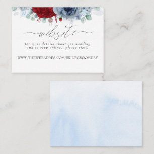 Wedding Website Dusty Blue Red Flowers Business Card