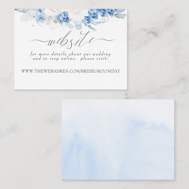 Wedding Website Dusty Blue White Flowers Business Card (Front/Back)