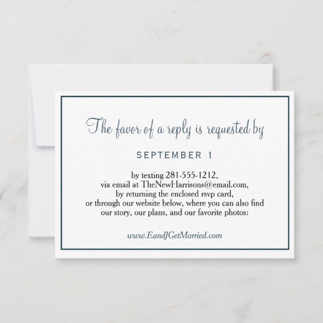 Wedding Website Elegant Dust Blue Script RSVP (Front)