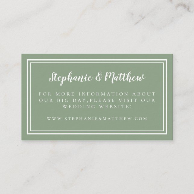 Wedding Website Elegant Minimalist Sage Green Enclosure Card (Front)
