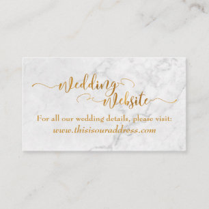 Wedding Website Gold Foil Script & White Marble Enclosure Card