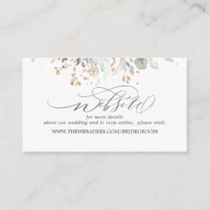 Wedding Website Gold Leaves Greenery Business Card