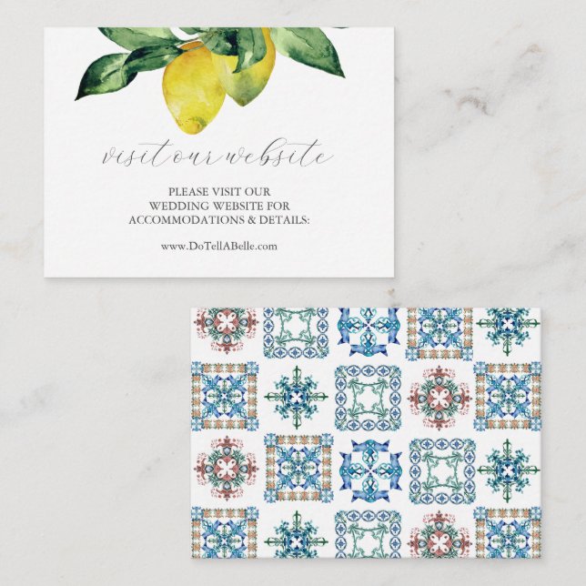 Wedding Website Insert Card Lemon Amalfi Tile (Front/Back)