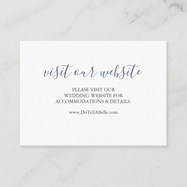 Wedding Website Insert Card Navy Blue Script (Front)