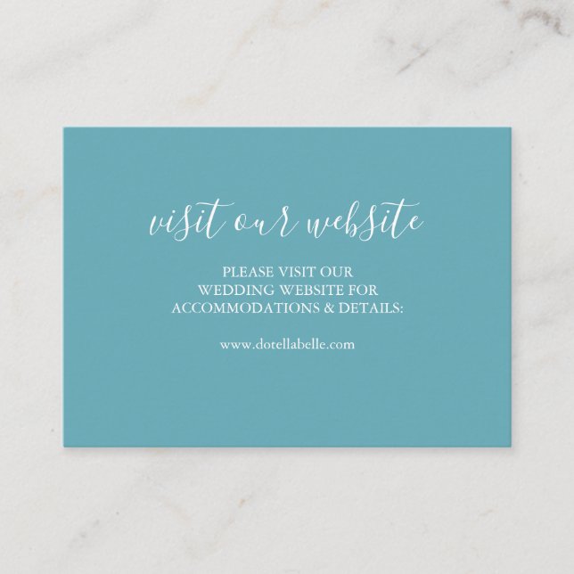 Wedding Website Insert Card Turquoise Blue Script (Front)