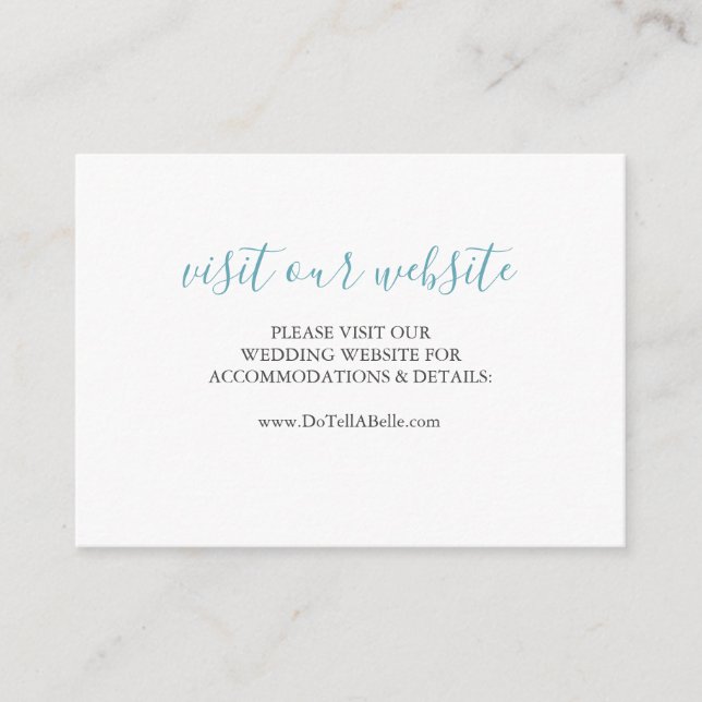 Wedding Website Insert Card Turquoise Blue Script (Front)