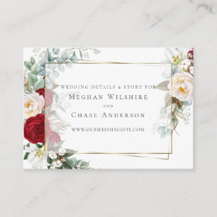 Wedding Website Ivory Burgundy Peony Flowers Enclosure Card