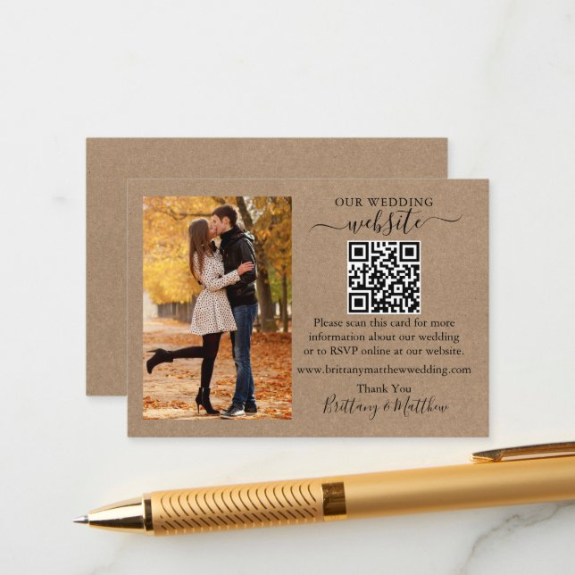 Wedding Website Minimalist Simple QR Kraft Photo Enclosure Card (Front/Back In Situ)