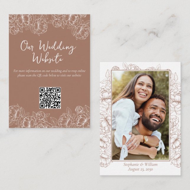 Wedding Website Mocha Mousse Boho Botanical  Enclosure Card (Front/Back)