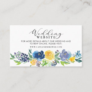 Wedding Website Navy Blue and Yellow Floral Business Card