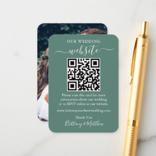 Wedding Website Photo QR Eucalyptus Green Enclosure Card