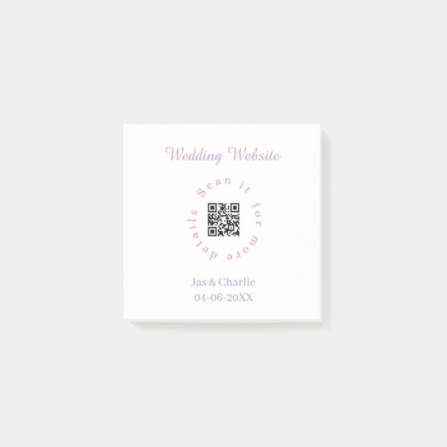 wedding website purple pink scan QR cicular elegan Post-it Notes (Front)