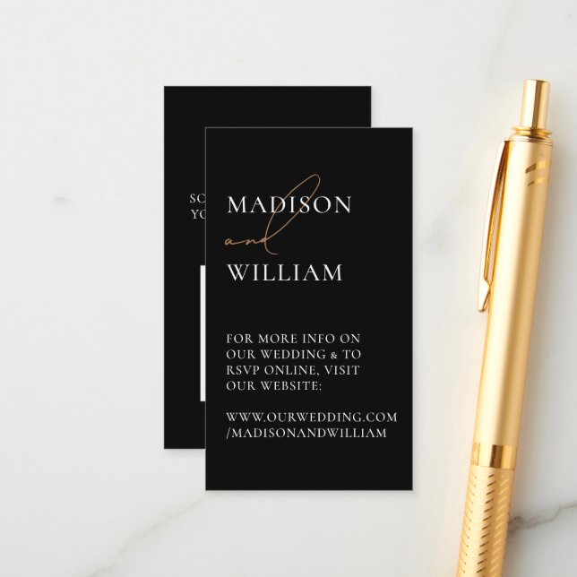 Wedding Website QR Code Black Modern Enclosure Card (Front/Back In Situ)