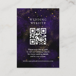 Wedding Website Qr Code Dark Purple Magical Gold Enclosure Card