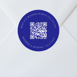 Wedding website QR code details rsvp navy blue Classic Round Sticker<br><div class="desc">Add your url for your wedding website.  For information,  details,  online rsvp.  A navy blue coloured background,  white text.</div>