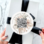 Wedding website QR code details rsvp pampas Classic Round Sticker<br><div class="desc">Add your url for your wedding website.  For information,  details,  online rsvp.  A white background decorated with earthy muted florals,  pampas grass and eucalyptus greenery.</div>
